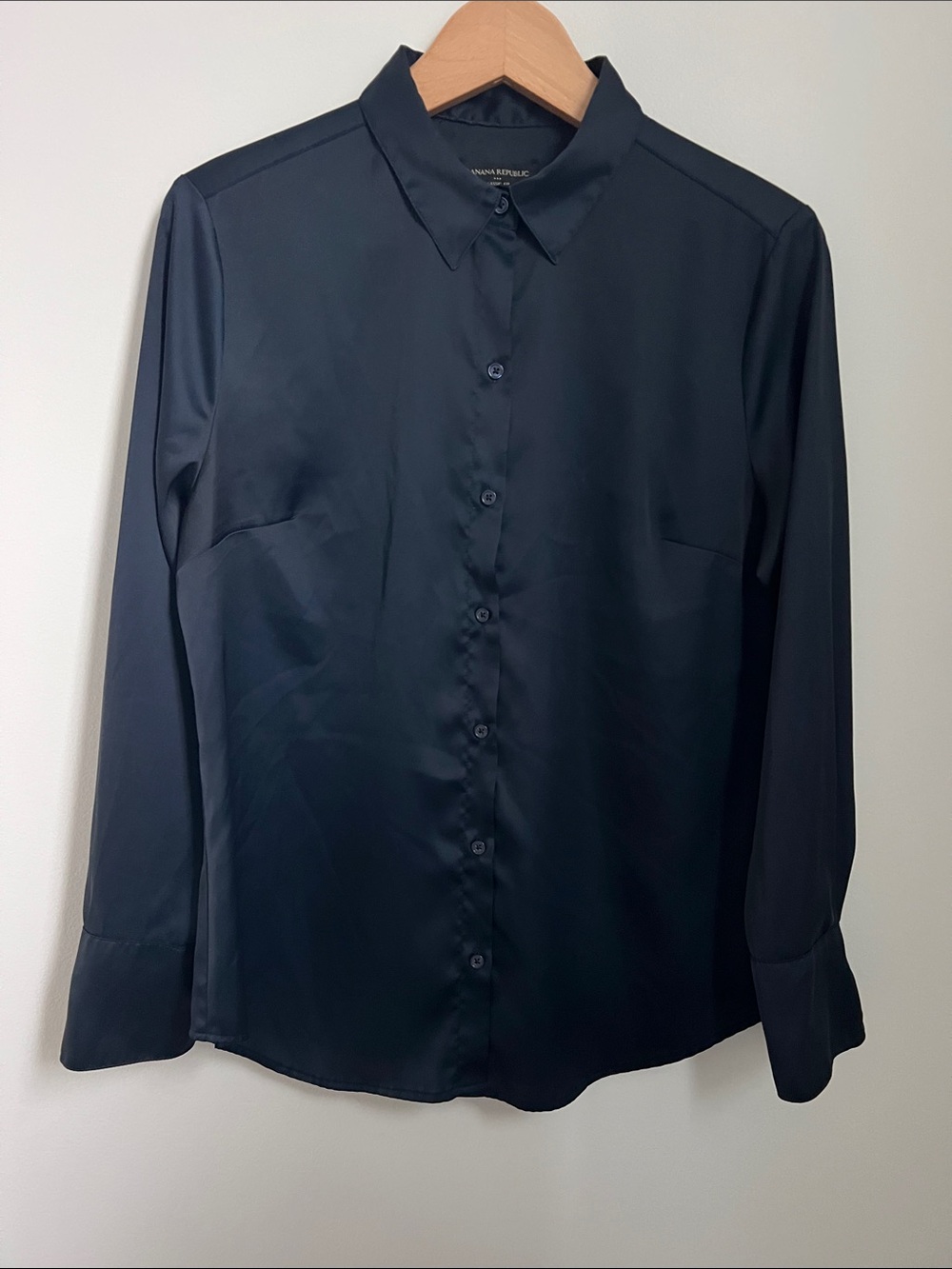 Banana Republic | Women's Dark Navy Blue Classic Button-Down Satin Blouse Size M